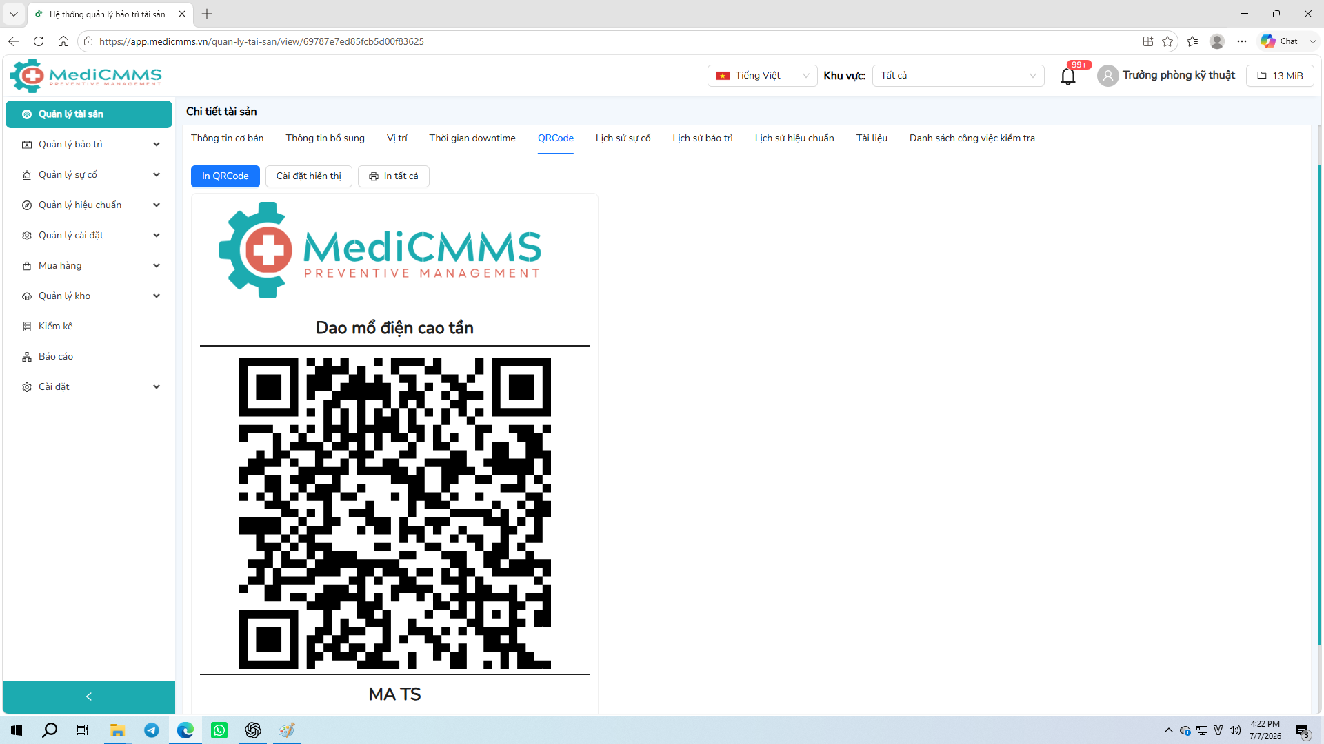 Phần mềm quản lý thiết bị y tế MediCMMS Phần mềm quản lý thiết bị y tế MediCMMS